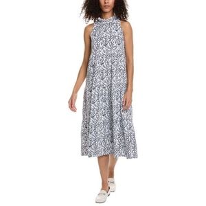 Duffield Lane Aurora Midi Dress in Blue Coral Print High Collared Size Large